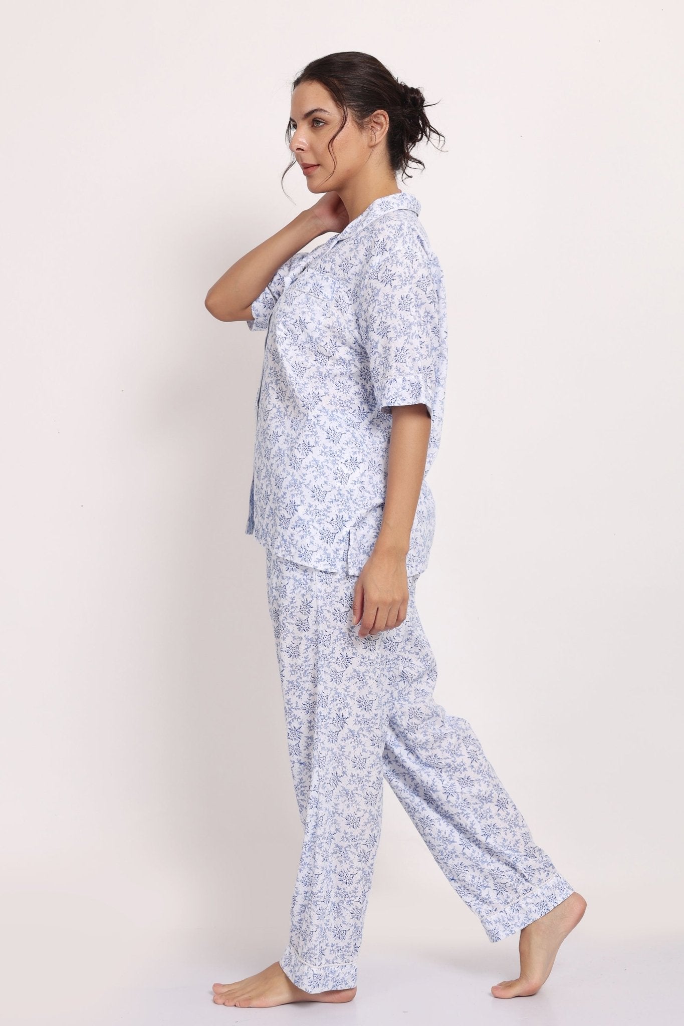 Side view of pyjama set in motion, highlighting flow and soft texture.