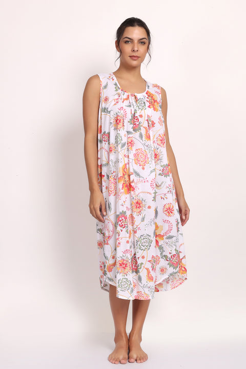 Passionflower Sleeveless Nightie Coral Print