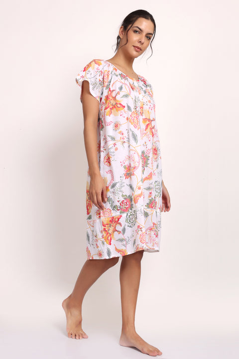 Passionflower Cap Sleeve Nightie Coral Print