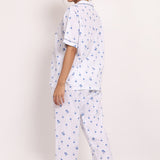 Hamptons Shortsleeve Long PJ Set Navy Palm Print
