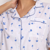 Hamptons Shortsleeve Long PJ Set Navy Palm Print