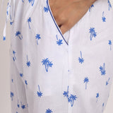 Hamptons Shortsleeve Long PJ Set Navy Palm Print