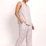 Gatsby V Neck Sleeveless PJ Set Sage/Pink Floral