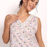 Gatsby V Neck Sleeveless PJ Set Sage/Pink Floral