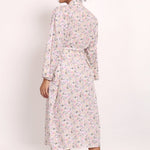 Back view of the Gatsby cotton robe in soft floral print, highlighting full-length coverage.