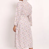 Back view of the Gatsby cotton robe in soft floral print, highlighting full-length coverage.