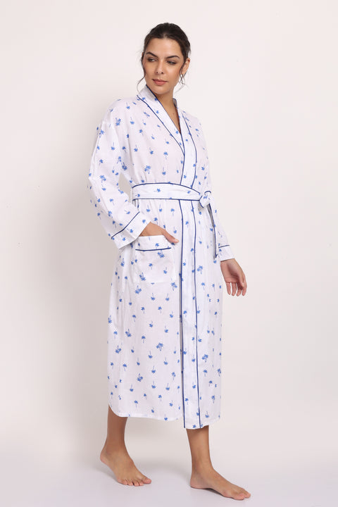 Hamptons Robe Navy Palm Print