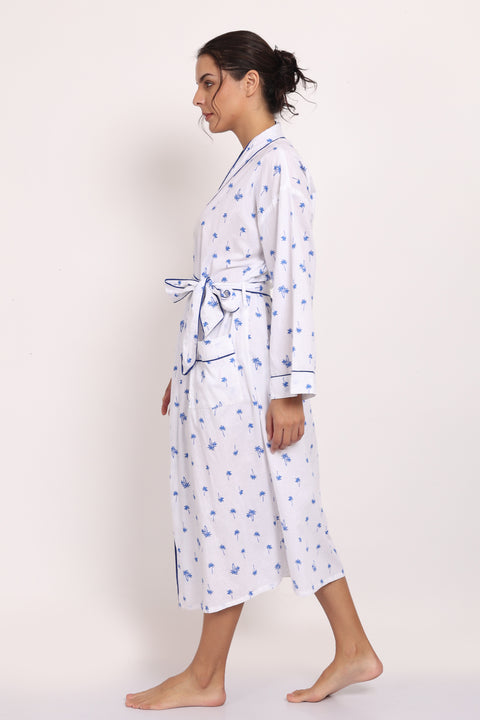 Hamptons Robe Navy Palm Print