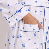 Close-up of side pocket detail and soft cotton fabric texture.