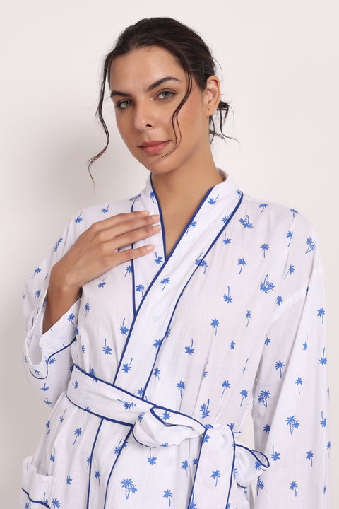 Hamptons Robe Navy Palm Print