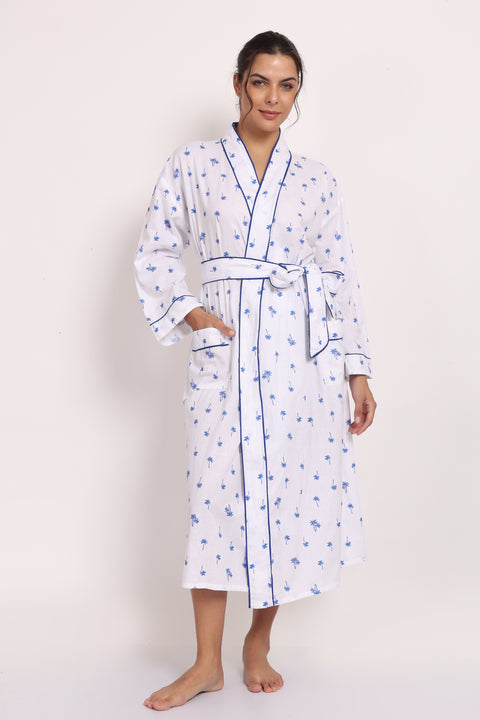 Hamptons Robe Navy Palm Print