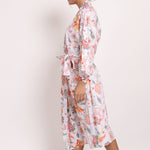 Side view of the Passionflower Kimono featuring front pocket and loose sleeves.