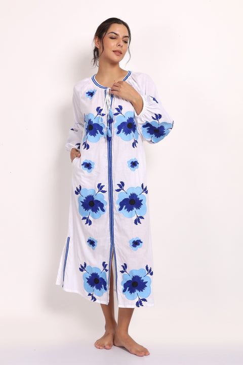 Romani Sun Dress White Navy