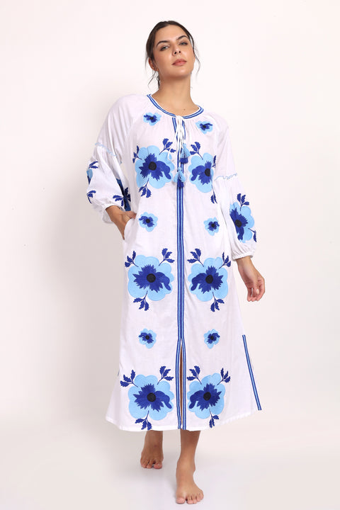 Romani Sun Dress White Navy