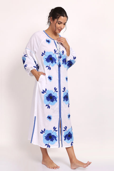 Romani Sun Dress White Navy