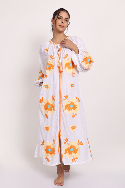 Romani Sun Dress White Beige