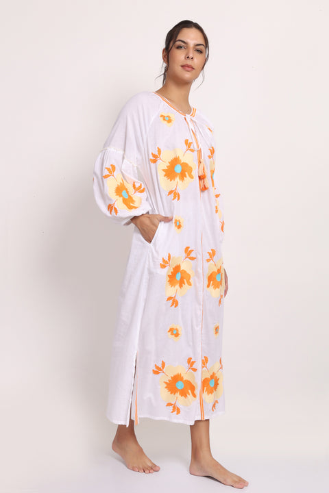 Romani Sun Dress White Beige