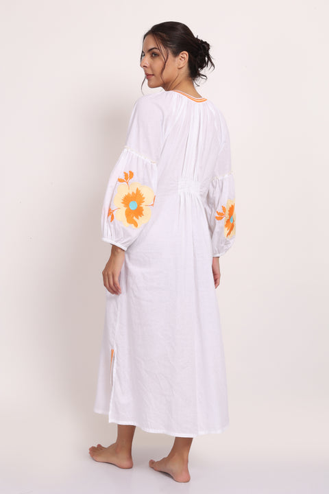 Romani Sun Dress White Beige