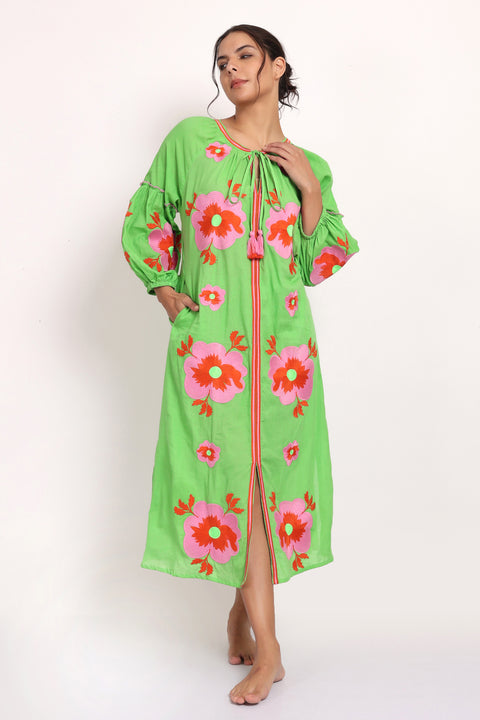 Romani Sun Dress Green Pink