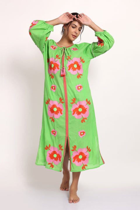 Romani Sun Dress Green Pink