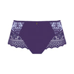 Flat lay of Empreinte Cassiopee Culotte Panty Brief in Dark Purple, featuring sheer panels and luxury design.