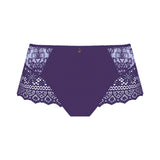 Flat lay of Empreinte Cassiopee Culotte Panty Brief in Dark Purple, featuring sheer panels and luxury design.