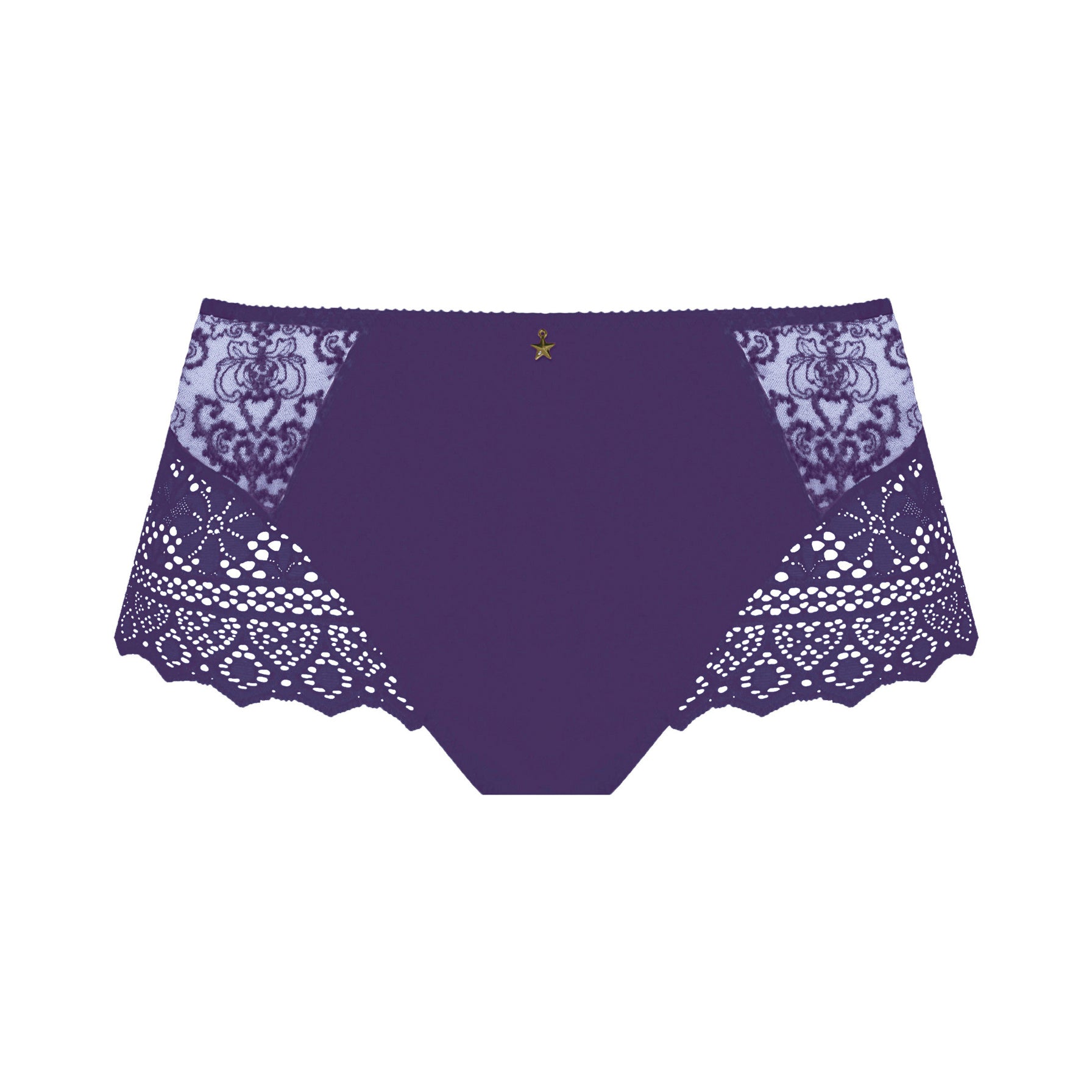 Flat lay of Empreinte Cassiopee Culotte Panty Brief in Dark Purple, featuring sheer panels and luxury design.