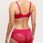 Empreinte Cassiopee Culotte Brief Lipstick, back view, lace detail, comfortable full briefs, invisible under clothes, Empreinte luxury lingerie.