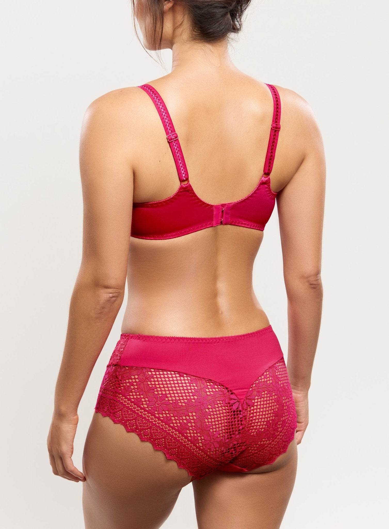 Empreinte Cassiopee Culotte Brief Lipstick, back view, lace detail, comfortable full briefs, invisible under clothes, Empreinte luxury lingerie.