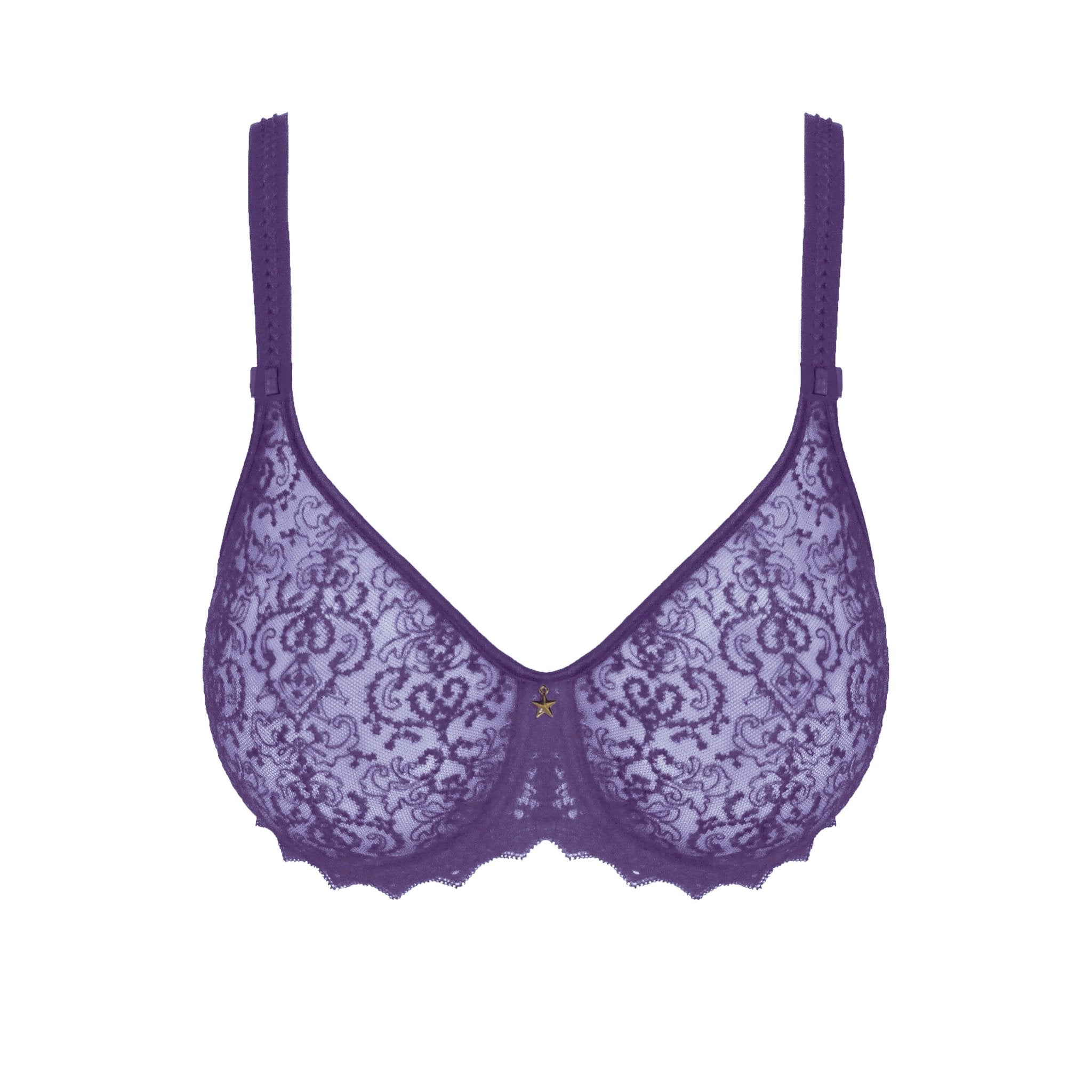 Product image of Cassiopee Seamless Full Cup Bra by Empreinte in Dark Purple, moulded lace, elegant shape.
