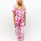 Haley Palm Print Cotton/Modal Cropped PJ Set Hot Pink