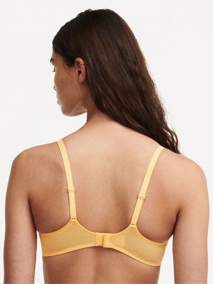 Back view of the Fleurs Balcony Bra in Tender Yellow, U-shaped back and gold-ring adjustable straps.