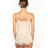 Back view of EGI modal camisole in Sabbia, demonstrating seamless, fitted design.