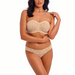Side view of Halo Lace Strapless Bra Nude on model, highlighting non-padded structure and convertible straps