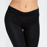 Waist-down close-up of Viscose Modal Legging in black, highlighting smooth waistband and soft viscose fabric.