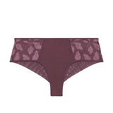 Flat lay of Dahlia Shorty Brief Byzantine, highlighting floral embroidery and sheer details, sold by The Foundation.