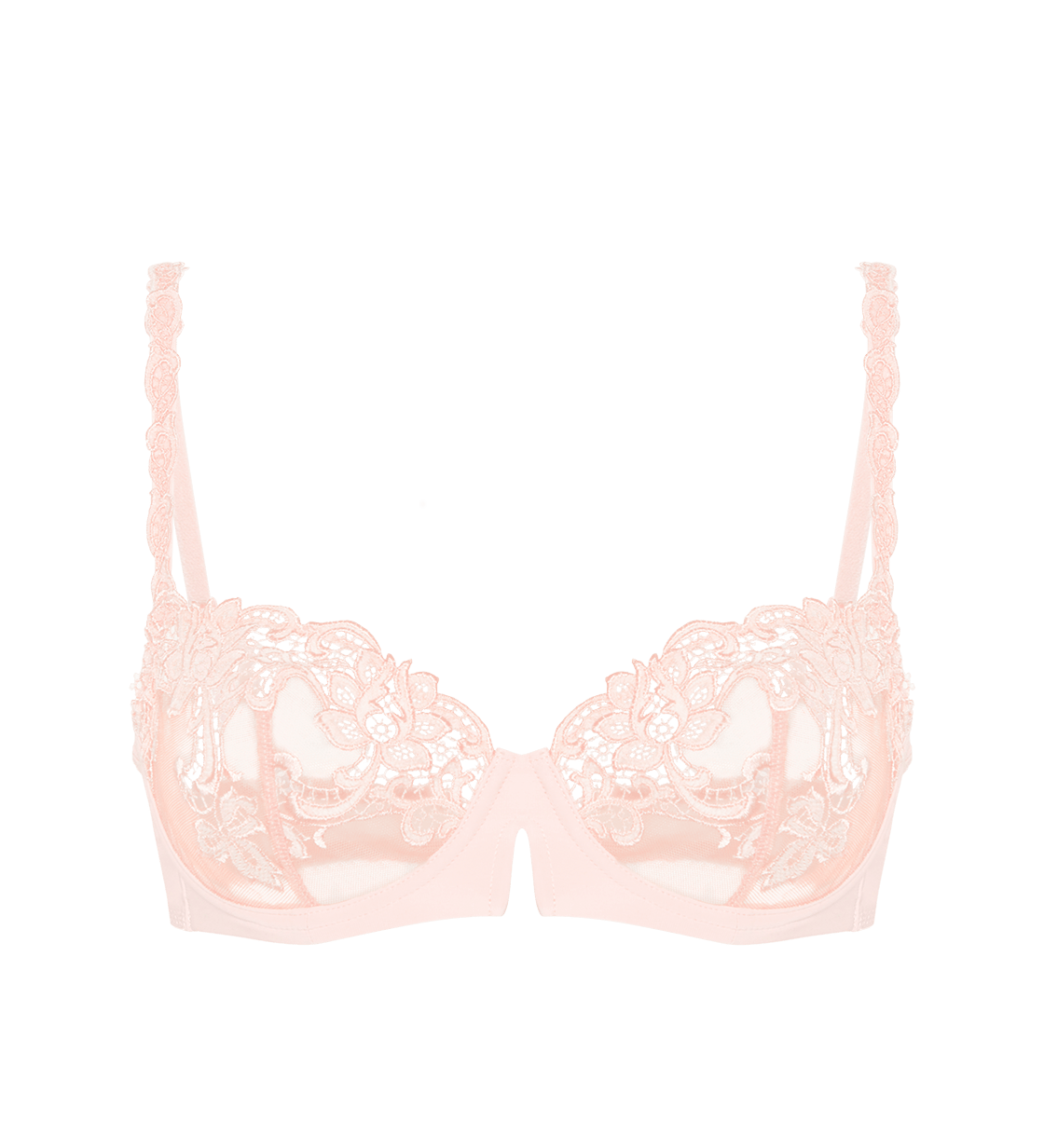 Simone Perele Saga Half Cup Bra Pink Nude, intricate guipure lace and tulle details, available at The Foundation.