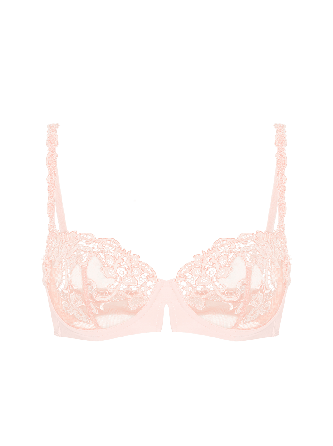 Simone Perele Saga Half Cup Bra Pink Nude, intricate guipure lace and tulle details, available at The Foundation.