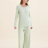 Feather Soft Long Sleeve Top and Wide Leg Pant Tea Green