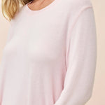 Papinelle Coco Feather Soft PJ Set in Pink and Ecru, featuring a long sleeve scoop neck top and relaxed wide-leg floral pants – available at The Foundation.