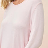 Papinelle Coco Feather Soft PJ Set in Pink and Ecru, featuring a long sleeve scoop neck top and relaxed wide-leg floral pants – available at The Foundation.