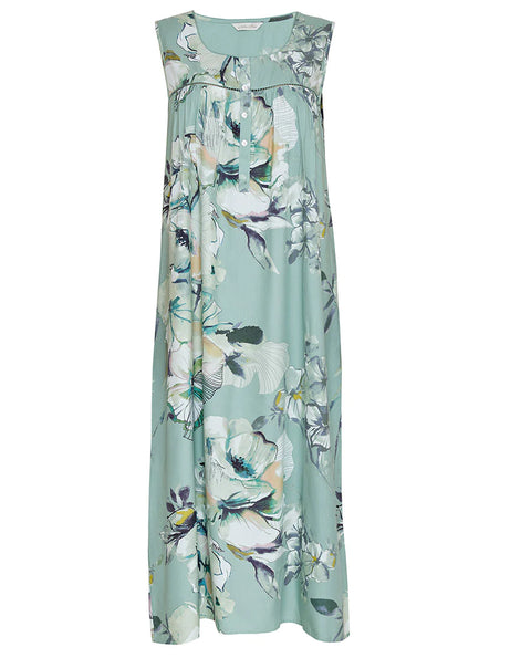 Julia Floral Print Long Nightdress Sage