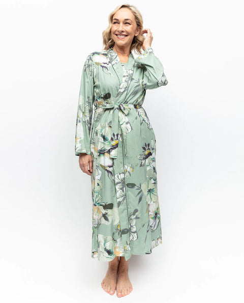 Julia Floral Print Longsleeve Long Robe Sage