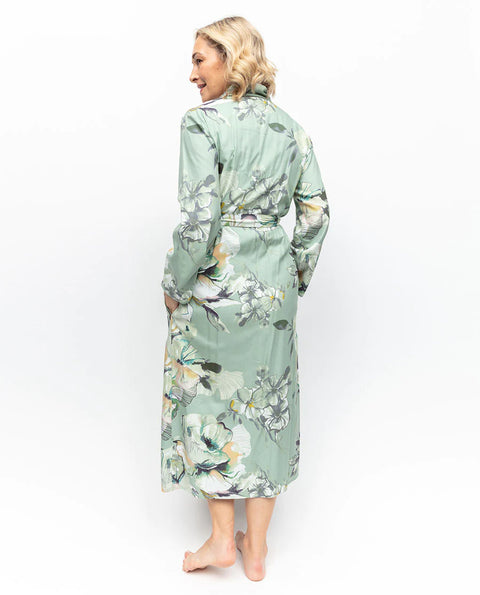 Julia Floral Print Longsleeve Long Robe Sage