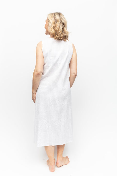 Tessa Cotton Seersucker Long Nightdress White