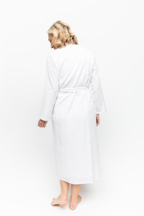 Tessa Cotton Seersucker Long Robe White