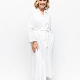 Tessa Cotton Seersucker Long Robe White