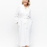 Tessa Cotton Seersucker Long Robe White