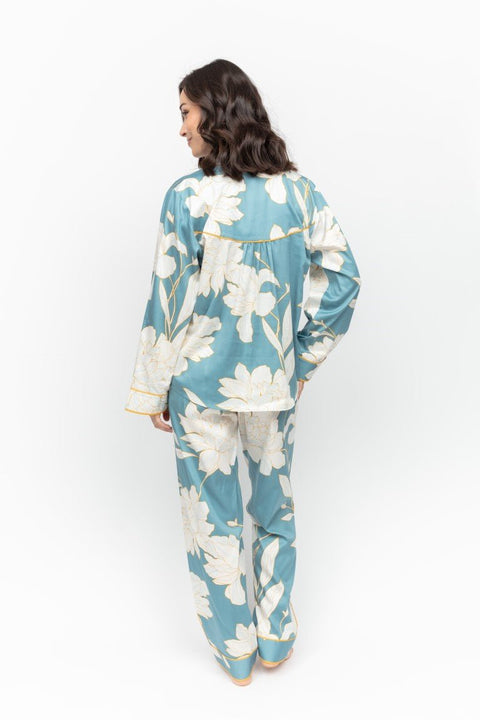 Greenwich Floral Print L/S PJ Set Cerulean Blue