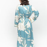 Greenwich Floral Print Robe Cerulean Blue